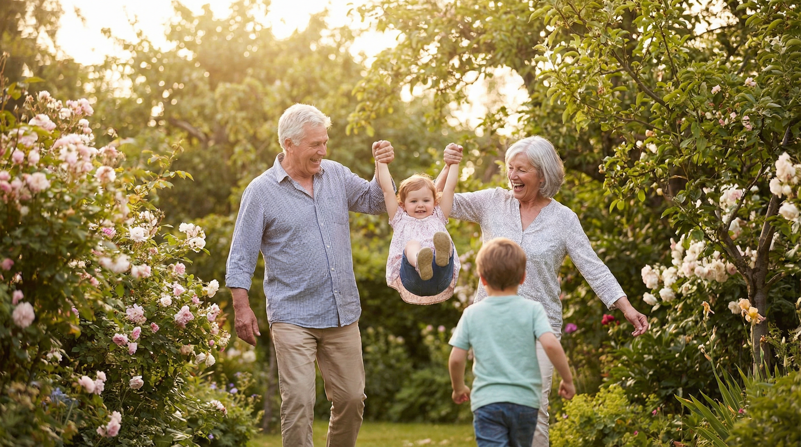 Glückliche Großeltern im Garten